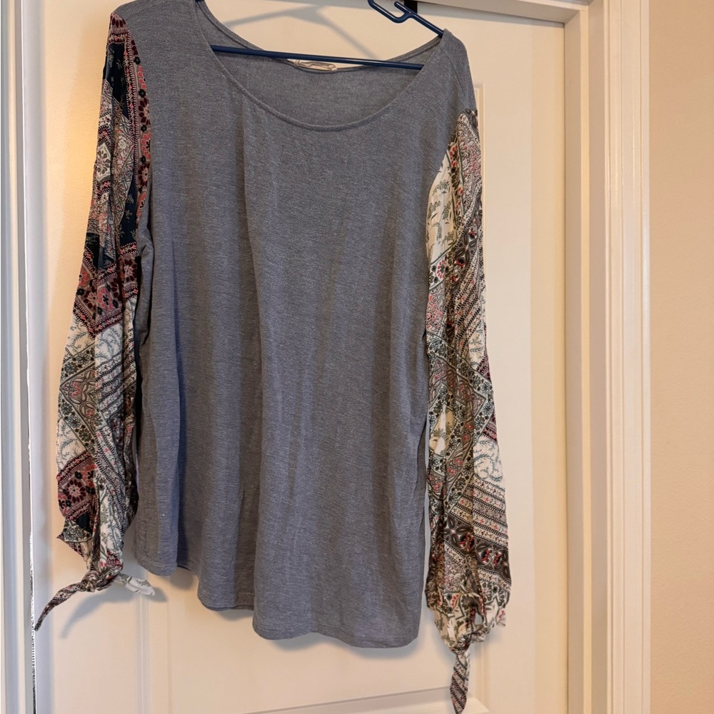 Gray Asymmetrical Blouse with Long Sleeves